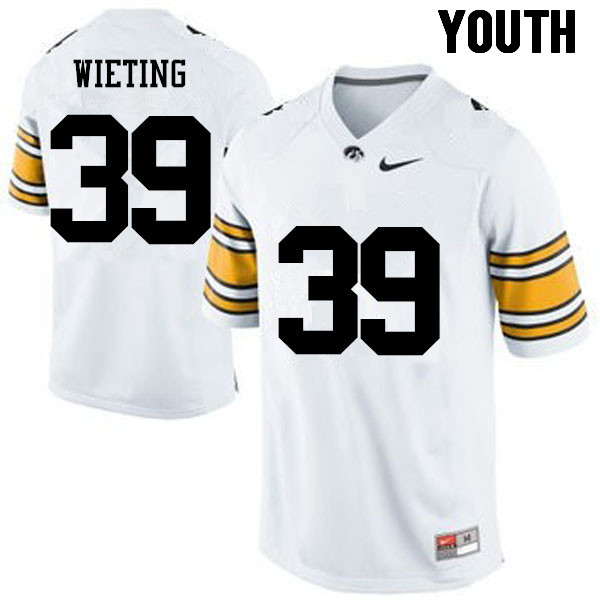 Youth Iowa Hawkeyes #39 Nate Wieting College Football Jerseys-White